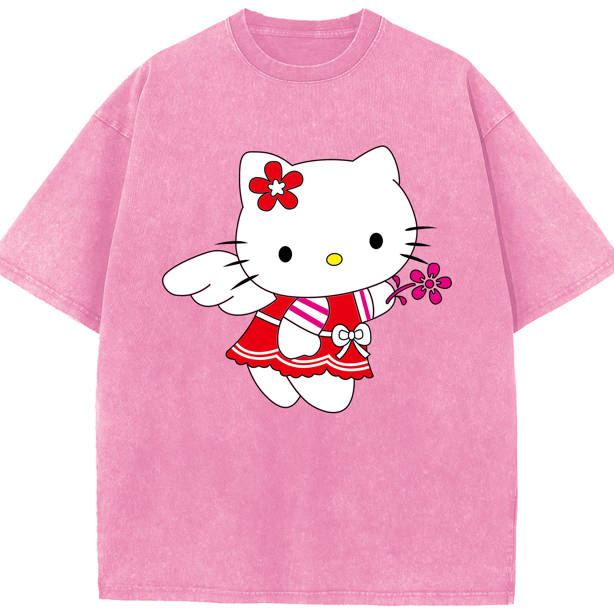 （画像用） Hello Kitty ハローキティ 綿100% ヴィンテージ風 半袖Tシャツ（フロントプリント）